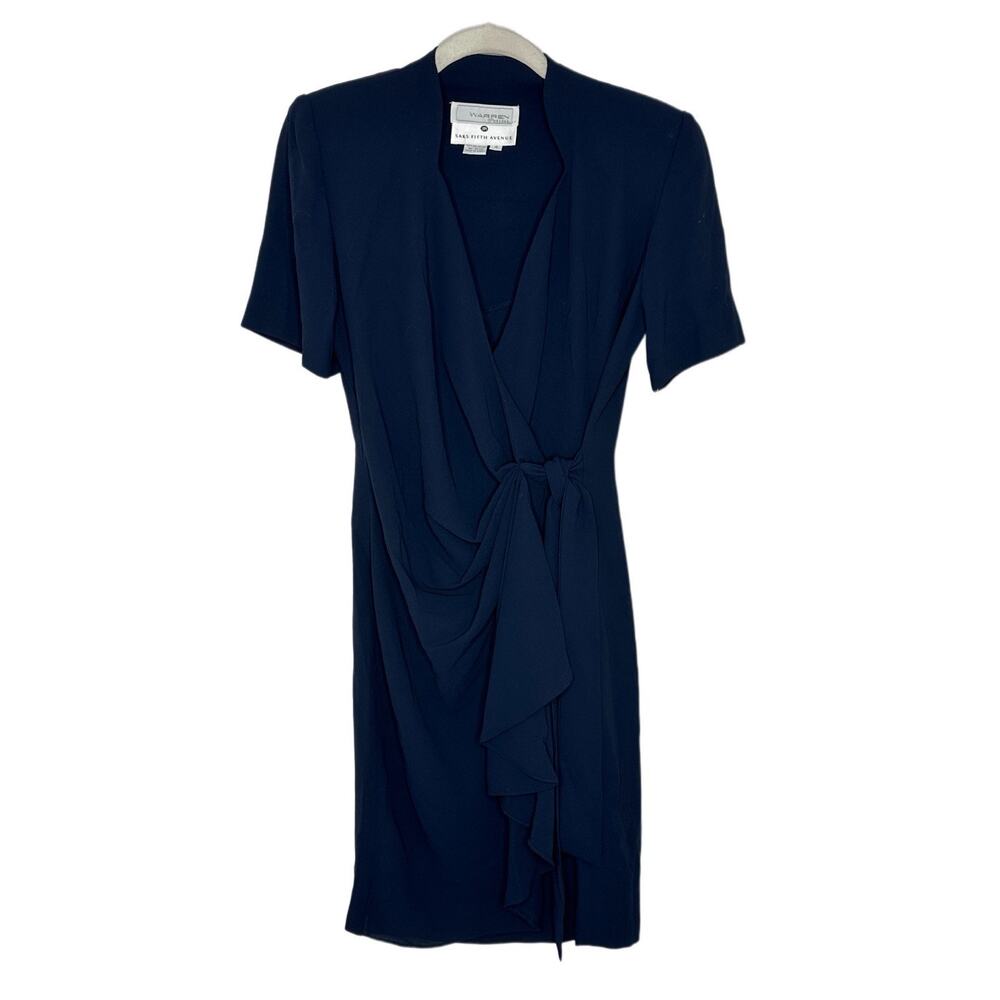 Warren Petites Saks Fifth Avenue Navy Blue Short Sleeve Wrap Dress Size 4P NEW